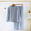 Pijama de algodão com gaze de quatro camadas estilo japonês simples sem estampa para mulheres, espessado, para Primavera, Outono e Inverno, conjunto de roupa para casa