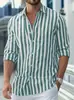 2025 Nova Moda Estação Independente da Amazon Camisa Lel Masculina de Manga Longa Listrada Camisa de Primavera e Outono
