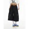 Jeans de trabajo American retro con estampado de leopardo, bolsillos de parche, pierna ancha suelta, unisex, a la moda, hip-hop, cropped