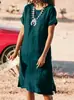 Ropa de mujer transfronteriza, exportación de eBay, vestido con abertura, plisado, Amazon, estilo europeo y americano, cuello redondo, manga corta, para mujeres