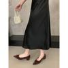 Zapatos Planos Retro Franceses para Commuter con Punta Fina y Tacón Grueso para Mujer 2025 Nuevo Estilo con Encaje para Falda Zapatos de Abuela para la Noche Zapatos de Trabajo