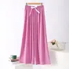 Calça de Pijama de Algodão e Seda Cor Sólida de Verão, Calça Wide Leg de Nove Pontos para Mulheres, Calça Fina e Solta para Ar Condicionado, Calça de Praia, Respirável e Adequada para Usar Fora