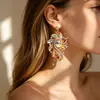Pendientes Retro Exagerados de Lujo Accesible Transfronterizos Europeos y Americanos de Aleación Diamante Cristal Largo Versátiles Joyería para Orejas 2024