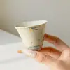 Taza de Té de Bambú con Base Alta y Boca de Flor Esmaltada de Caramelo Pintada a Mano de las Dinastías Tang y Song, Taza de Té para el Hogar, Juego de Té Kung Fu, Taza Individual Estilo Antiguo
