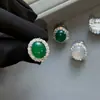Pendientes de Diamante Blanco Natural y Calcedonia Verde Zirconia 5A para Mujer, Estilo de Lujo Ligero Nicho Gama Alta Pendientes 2026
