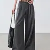 Pantalones de traje a rayas de cintura alta para mujer, estilo fino de verano, nuevo modelo 2026, talla grande, pantalones anchos rectos de caída suelta