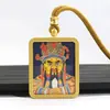 Thangka Dragão Pintado à Mão Estilo Xizang 4x5 Cinco Senhores Thangka Amarelo Deus da Riqueza Cinco Direções Deus da Riqueza Thangka Quadrado Pingente Amuleto Buda Portátil