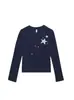 Camiseta azul marinho de gola redonda, ombro normal, manga longa para mulheres, novo estilo primavera e outono, com estampa de estrelas, corte justo, top estiloso para mulheres