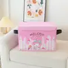 Caixa de Armazenamento Flip de Couro Série Listrada Desenho Animado para Suprimentos de Mesa Escritório Quarto Caixa de Armazenamento Dobrável