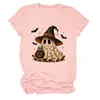 Amazon eBay Estação Europeia Halloween Nova Moda Divertida Feminina Bruxa Fantasma Morcego Gola Redonda Manga Curta Camiseta