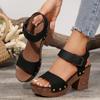 Sandalias de Tacón Alto con Punta Abierta para Mujer, Comercio Exterior Nuevo Europeo y Americano, Venta en Línea, Sandalias de Boca de Pez Transfronterizas con Hebilla de Cinturón y Remaches, Zapatos de Talla Grande para Mujer