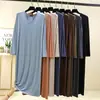 Vestido Modal com Gola V e Manga Longa para Mulheres, Vestido Base Estilo Novo, Vestido Longo Feminino, Camisola Solta Plus Size de Manga Longa, Vestido Camiseta