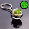 Chaveiro de Trevo de Quatro Folhas Fluorescente, Chaveiro de Bola de Cristal Brilhante da Sorte, Chaveiro Grande de Cristal de Trevo de Quatro Folhas Giratório