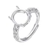 Anillo en blanco para armar de plata de ley maciza S925 de 8x10 mm con fondo plano, con turquesa verde y ágata roja del sur, estilo chino nuevo con tallado de patrón de hierba Tang