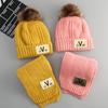 Gorro de lana para bebé de otoño e invierno Gorro y bufanda coreanos para niños conjunto de dos piezas cálido V estándar protección para las orejas Gorro de punto forrado de vellón