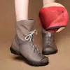 Botas Curtas de Couro Original Retro Populares Botas de Couro Quentes Outono e Inverno Novas Botas Femininas de Salto Baixo Botas Martin Botas Femininas Peça Única Entrega
