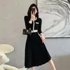 Vestido de punto de cuello redondo para otoño e invierno, vestido línea A que ciñe la cintura, capa interior roja para compromiso, vestido largo hasta la rodilla