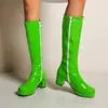 2026 Novas Botas Femininas de Cano Alto de Salto Médio Comércio Exterior AliExpress Transfronteiriço Couro Patente Lolita Tamanho Grande 40-48 Botas