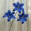 Flores Artificiales con 3 Cabezas, Lirios Adhesivos, Materiales de Decoración Floral para Fondos de Salón de Bodas Impresos en 3D, Flores Falsas Transfronterizas de Comercio Exterior
