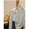 Esquentando~Super macia e elástica! Camiseta Base Feminina Outono Inverno Acetato Lã Liocel Malha Fina Escovada Gola Redonda Manga Longa
