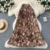 Falda de Moda Plisada Elástica Vintage Estampada para Mujer, Falda de Cintura Alta Línea A, Falda Larga para el Trabajo con Dobladillo Ancho y Caída, Verano