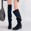 Botas Altas de Tacón Grueso Versátiles Estilo Retro Moda Otoño e Invierno Elegantes Diosa Europea y Americana Botas de Tacón Alto para Mujer