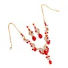 Conjunto de joias de colar e brincos gota d'água ultra brilhantes europeu e americano, conjunto de duas peças de moda de luxo leve europeu e americano para vestidos de noiva, fornecimento transfronteiriço
