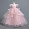 Vestido de Princesa de Verão de Manga Curta para Crianças Europeias, Vestido Longo de Gaze Fofa para Crianças Médias e Grandes, Vestido de Um Ano de Criança