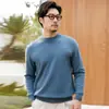 Suéter de cachemira para hombre, 100% cachemira de cabra pura, nuevo estilo otoño e invierno, cuello semi-alto, corte ajustado, tejido de punto, suéter de punto cálido