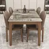 Mesa de comedor y silla italianas con placa de roca, moderna mesa de comedor para el hogar, de madera maciza, para apartamentos pequeños, ligera, de lujo, rectangular, estilo occidental.