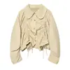 Comércio Exterior Amazon Transfronteiriço 2026 Venda Quente Roupas Femininas Gola Boneca Cordão Top Curto Cintura Franzida Estilo Suave Camisa