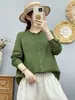 Camisa de manga larga para mujer con forro de gasa de algodón de doble capa, con un diseño artístico estilo francés que te hace lucir más joven, es suave, amigable con la piel, transpirable y está hecha de algodón puro para un ajuste relajado.
