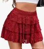 Falda de Encaje de Verano para Mujer, Falda Corta Abullonada Multicapa con Volantes, Falda de Línea A Estilo Ballet Adelgazante