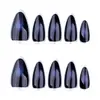 Círculo Plateado Francés Uñas Portátiles Manicura Azul Oscuro Difuminada Uñas Postizas Cortas Almendra Uñas Transfronterizas Europeas y Americanas