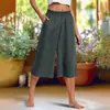 Calças cropped casuais de primavera e outono do Sudeste Asiático, plus size, folgadas, com pregas, cintura elástica, bolsos, perna larga, para comércio exterior