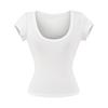 Ap25255-25 Nuevo Estilo de Verano Estilo Europeo y Americano Cuello en U Manga Corta Hombro Derecho Color Sólido Simple Casual Camiseta Básica