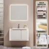 Nuevo Panel de Puerta Pintado de Madera de Caucho Yida con Luz Ambiental Combinación de Gabinete de Baño Lavabo Integrado de Cerámica Gabinete para Lavabo