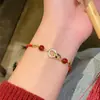 Pulseira de Corda Vermelha com Fivela de Paz para Meninas, Nova Pulseira de Ágata Vermelha Estilo Chinês, Pulseira de Corda Trançada, Pulseira de Nicho de Luxo Acessível, Joia de Mão