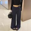 Calça Casual Larga com Cordão e Perna Larga Plus Size para Mulheres, Outono 2026 Cintura Alta Larga Fluida Casual Reta