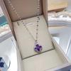 Ventas Calientes Transfronterizas Micro-Pavé Zircón Violeta Trébol de Cuatro Hojas Colgante Accesorios Collar de Acero de Titanio Cadena de Clavícula Versátil de Lujo Ligero para Mujer