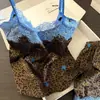 Pijama de Renda Ice Silk para Mulheres Primavera e Outono Novo Estilo Conjunto para Casa Toque de Luxo Estampa de Leopardo Camisola e Shorts
