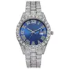 Reloj de Pulsera para Hombre con Esfera Redonda de Pedrería, Cuarzo, Aleación con Pedrería Incrustada, Calendario, Números Romanos, Correa de Acero, Reloj de Pulsera, Suministro Exclusivo Transfronterizo