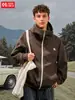Sudadera con capucha de lana gruesa de color contrastante con cremallera Estilo Otoño Retro Holgada Chaqueta cárdigan Sudadera de marca de moda Abrigo Q