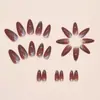 Comercio Exterior Retro Rojo Marrón Arena Movediza Brillo Fino Blanqueamiento Estilo Ins Europeo y Americano Uñas Portátiles 24 Piezas Uñas Postizas