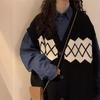 Suéter Sem Manga Retrô Americano Solto Clássico Outono e Inverno 2023 Design Sense Feminino Colete de Nicho Cardigan Casaco Tendência
