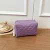 Bolsa de Maquiagem Estilo Coreano com Padrão Simples de Diamante para Mulheres, Bolsa Portátil de Grande Capacidade para Armazenamento de Produtos de Skincare, Bolsa de Higiene Pessoal com Alça de Mão de Cordão Trançado