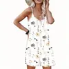 2026 Verano Transfronterizo Amazon Estilo Europeo y Americano Blanco Estampado Talla Extra Vestido de Mujer con Bolsillos Cómodo Casual Mono Camisola