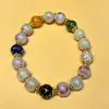 Pulseira Cerâmica Flor Roxa Flutuante Multi-Tesouro Tendência Nacional Retrô Feminina Círculo Único Joia
