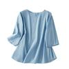 Verano 2025 Pulóver Artístico Retro Suelto Cuello Redondo Combinable Color Sólido Top Elegante Casual Camisa de Lino