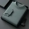 Suéter de punto de lana fina para hombre, cuello medio alto, manga larga, para otoño e invierno, simple, casual, color liso, suéter base de lana